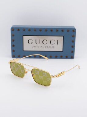 Gucci GG1804S 002 Rectangle Sunglasses - Gold / Green